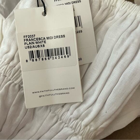 Faithfull the Brand Francesca Midi Dress Plain White Women’s Sz XS - Picture 7 of 8